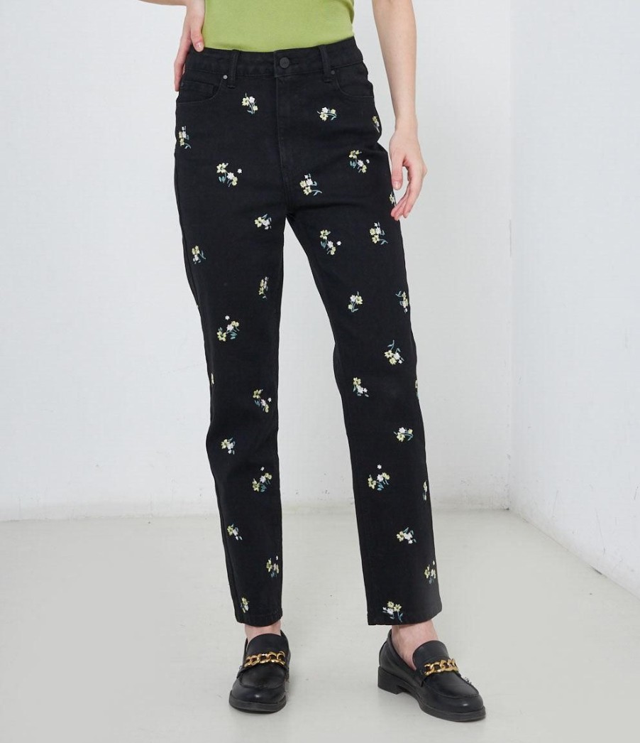 Best Zuiki Italia Jeans Con Fiori Ricamati Nero