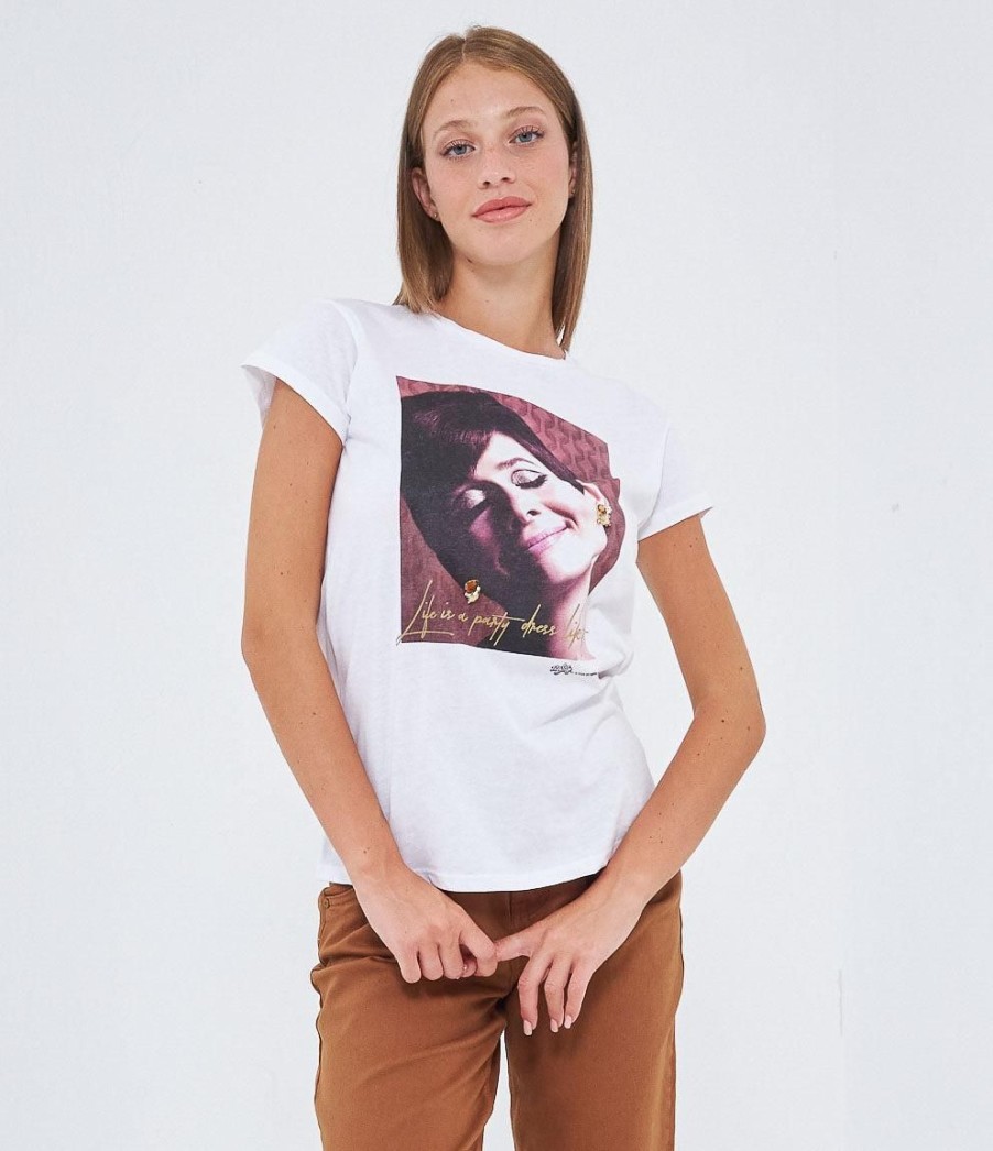 Online Zuiki Italia T-Shirt 'Audrey Hepburn' Bianco