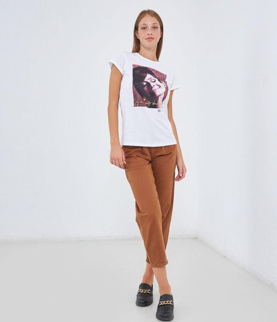 Online Zuiki Italia T-Shirt 'Audrey Hepburn' Bianco